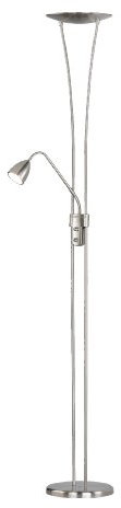 Trio Arizona - Lámpara de pie con LED SMD superior de 20W y 1 LED SMD en brazo lector de 5W, ambos incluidos. Interruptores separados y regulador de luz integrado. Color níquel mate