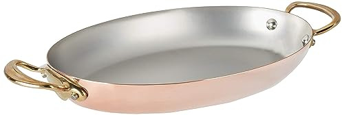 Mauviel M'150 B 1.5mm Polished Copper & Stainless Steel Oval Pan With Brass Handles, 11.8-in, Made in France