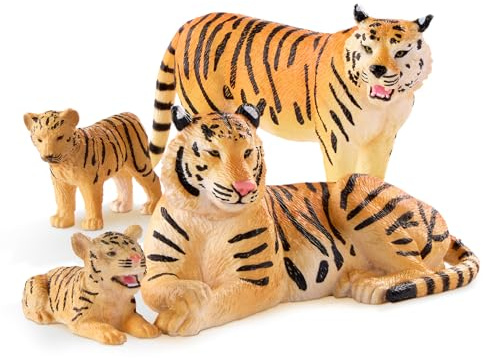 Terra by Battat Famiglia Tiger, set di 4 figurine di tigri safari | Set da 4 con 2 tigri adulte e 2 cuccioli; figure di animali della giungla per gioco safari, zoo e collezione; 3+ anni