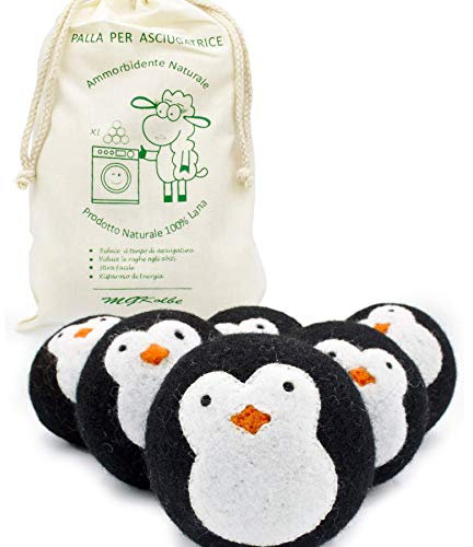 MGKolbe Tumble Dryer Balls, Wool Balls, Essential Oil Perfume, Natural Softener, Hypoallergenic, Laundry Essence Perfume, Anti-crease, Hair Capture (Penguin ball)