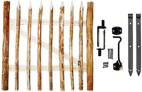 BOGATECO Alta Puerta Jardín de Madera de Granja | Ancho: 100cm | Altura: 90 cm | Distancia Entre Piquetes de Cerca 6-7 cm | Incluye Bisagras y Accesorios | Puerta se Abre hacia la Derecha