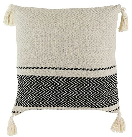 The Home Deco Factory Coussin Rayures Style berbères avec Pompons 40 cm