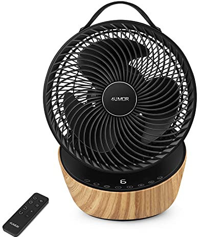 4UMOR Ventilator leise 20dB 7,6m/s Turbo 21W DC Motor 12 Geschwindigkeiten Tischventilator sehr Leise 3D Luftzirkulation für 30m² 8H Timer Ventilator schlafzimmer Büro Schwarz