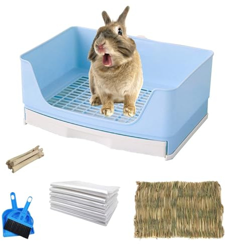 kathson Bunny Litter Box,Large Rabbit Litter Box with Drawer Grate, Pet Toilet Potty Trainer Corner Toilet Hedgehog Litter Pan Box for Guinea Pig Chinchilla Hamster Ferret