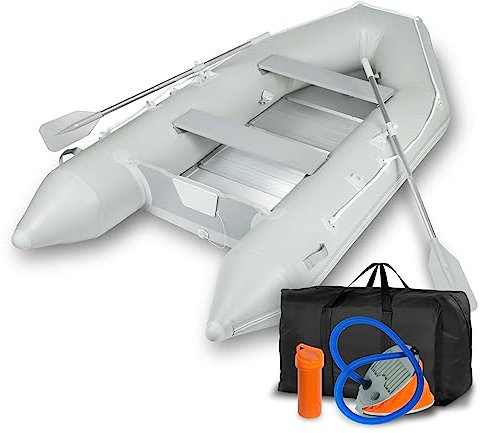 EBERTH Schlauchboot Angelboot Paddelboot aus robustem PVC für Außenborder 4 Personen + 1 Kind, 3,20m x 1,50m Boot mit 2X Sitzbank, 2X Paddel, Aluboden, Reparaturset, Pumpe, Tragetasche, bis 566 kg