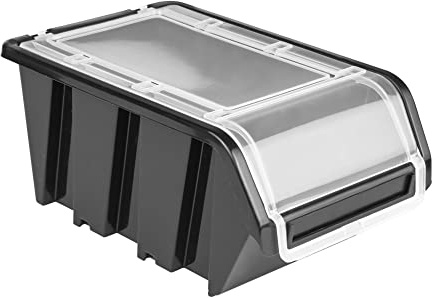 Lot de 10 boîtes empilables avec couvercle - 160 x 230 x 12 cm - Noir - Boîtes empilables en plastique, bacs a bec, boites de rangement, boites au garage, containers de stockage