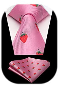 HISDERN Cravates Roses pour Hommes Motif Cravate Mariage Business Cravate Pocket Square Set