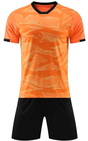 Freebily Completi Sportivi Bambino Ragazzo Tuta Calcio Pallacanestro Allenamento Jogging Corsa Magietta T-Shirt Manica Corta Pantaloncini Sportivi Uniforme da Calcio Basket Arancio 13-14 anni
