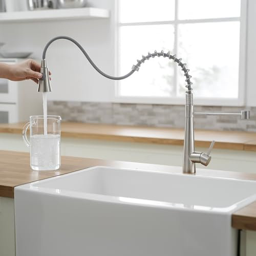 TIMACO Robinet de cuisine haute pression avec douchette extractible, robinet d'évier, nickel brossé