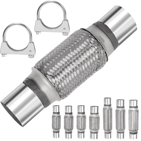 Mardatt - Tubo de escape flexible de acero inoxidable de alta resistencia, doble trenzado con bridas en U de acero inoxidable para silenciador (2 x 6 x 10)