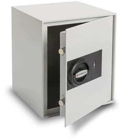 Konsmetall - Tresor für Zuhause Kolibri 2.0 34 S1, Safe mit Schlüssel Abschließbar, Möbeltresor 33,7 x 29,8 x 29,8 cm, Tresor-Box mit Gesamttürstärke 40 mm, Tresore Klasse S1 - Lichtgrau