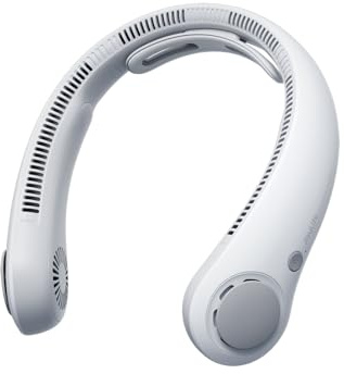 JISULIFE Ventilateur de cou portable amélioré, tour de cou personnel mains libres, réglage à 5 vitesses, 5000 mAh, portable, silencieux, rechargeable, cadeaux pour femmes et hommes- Gris brumeux