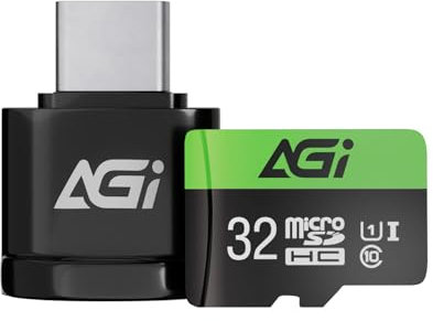 AGI TF138 MicroSD 32 GB 3 in 1 con Lettore di schede MicroSD scheda e adattatore SD, Tipo C USB 2.0 OTG Lettore di schede di memoria per PC, laptop, smartphone