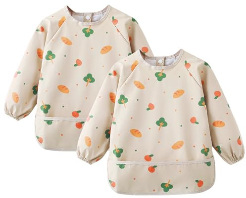 Baby Lätzchen Mit Ärmeln, 2 Pcs Baby Lätzchen Für Baby Essen, Abwaschbare Lätzchen Mit Ärmeln, Ganzkörper Lätzchen Für Baby, Lätzchen Baby Mit Ärmeln Weiches Hautfreundliches Für Kinder 24-48 Monate
