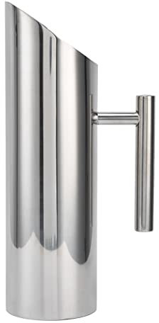 Qukaim Jarra de metal de acero inoxidable, jarra de café y té de gran capacidad de 2 litros con mango ergonómico, diseño resistente al calor, jarra de agua de metal aerodinámica