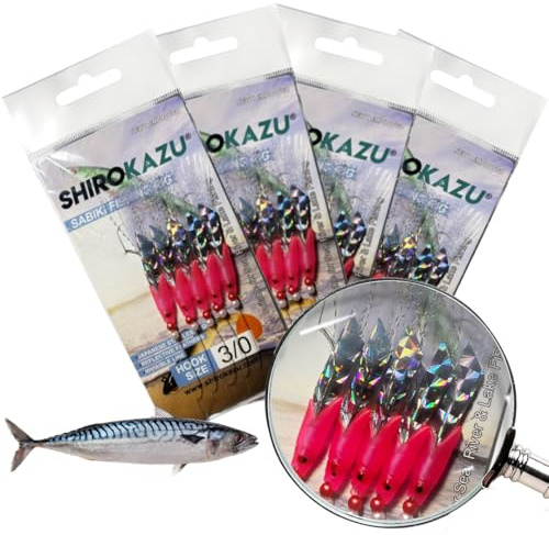 SHIROKAZU Reflective Luminous Mackerel Feather Lures - Anti-Rust Steel Hooks, Versatile Use for Freshwater & Saltwater Fishing - 5 Hooks Each, Ideal for Sea Bass, Trout, Perch, Carp