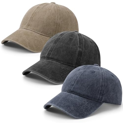 ViEinkaufen 3 Pack Baseball Caps Cotton Distressed Baseball Cap Adjustable Vintage Washed Hat for Men Women Outdoor Golf Tennis