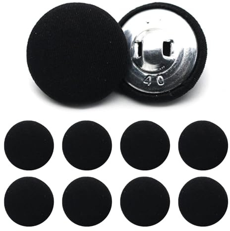 10Pcs 20mm Fabric Cloth Covered Button, Round Metal Shank Crafting Sewing Buttons, Black Vintage Tuxedo Suit Buttons for Suits Dress Blouses Clothes DIY Project