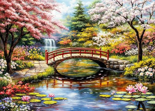 Japanese Garden Jigsaw Puzzles for Adults 1000 Jigsaws Cherry Trees Water Lilies 1000 Piece Jigsaw Puzzles for Adults