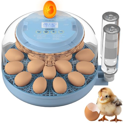 Okköbi 18 Egg Incubator with Automatic Egg Turning and Humidity Control – Egg Incubators for Hatching Eggs – Egg Candler, Water Bottle Refill, Air Vent, 360° View – Incubadora de Huevos de Gallina