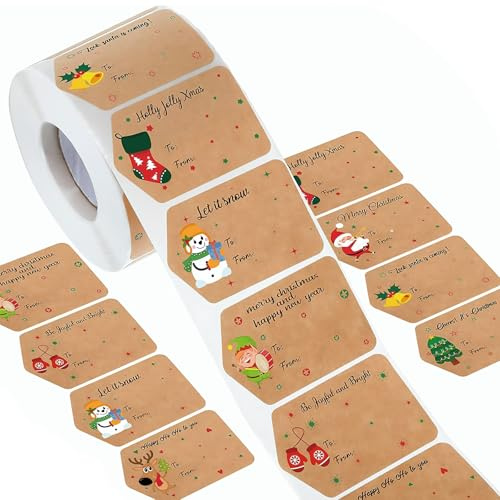 500 Pezzi/Rotolo Etichette Natalizie Adesive, Rotolo di Adesivi Natalizi, per Pacchetti Pacchi Regalo Biglietti Auguri Buste Natale, DIY Tag Regalo(60mm x 40 mm)