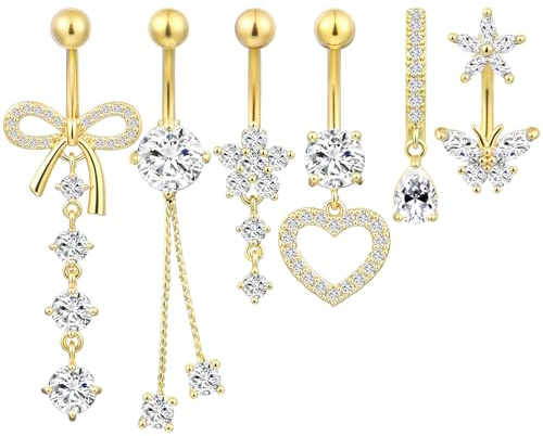 AOOSA Lot de 6 Piercings de Nombril Tendance en Acier Inoxydable - - Pour Femmes et Filles - Pour Fête, Vacances, Vie Quotidienne, Doré