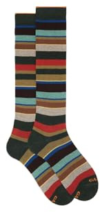 Gallo Calze Lunghe da Uomo, Cotone Poliammide Elastan, Fantasia Righe Multicolor, Foresta/Biscotto, Taglia 40-45, Made in Italy, AP103413