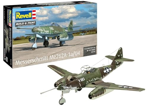 Revell Knivschmitt Me262A-1a/U4 | Knivschmitt Me262 modellbyggsats 1:32 med 220 delar | WW2 flygplan med 50 mm kanon | nivå 5 från 13 år