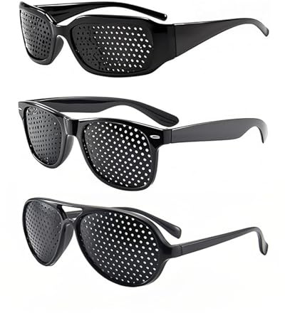 FOEEORT 3 PCS Pinhole Glasses(Normal & Sporty), Vision Support And Eye Relaxation, Designed To Help Reduce Screen-Related Eye Fatigue, Small-Hole Grid For Visual Comfort (Black)