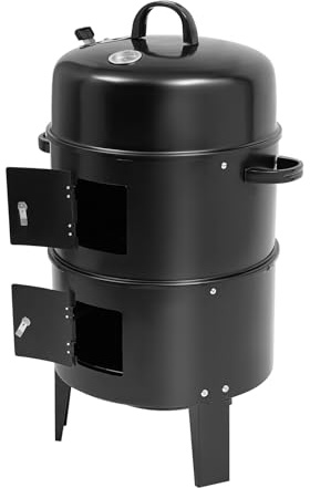 Barile per affumicatura, in legno di quercia, Ø 40 cm, per affumicare, barbecue a carbonella, barbecue con funzione di affumicatura e barbecue, in legno, con coperchio 3 in 1