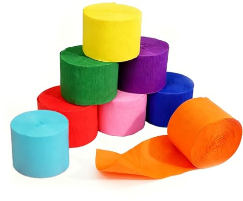 JIRVEX 8 Rotoli di Carta Crespa Arcobaleno 4,5cm x 25m Decorazioni per Compleanni, Matrimoni, Feste per Bambini, Carnevale, Albero di Maggio