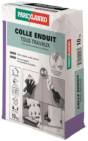 Parexlanko - Colle Enduit Tous Travaux - Gris - 4 en 1 - Pour reboucher, lisser, coller, monter - Cloisons et murs intérieurs - Prêt à gâcher - 10kg