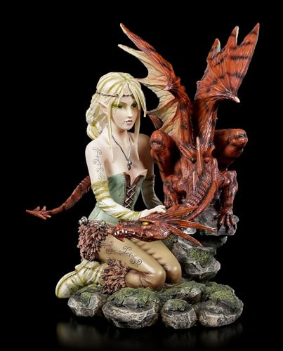 Elfos de figura con gran dragón – Fairyland – Marfil Figura Figura de dragón de hadas Fairy Decoración