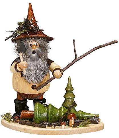 German Incense Smoker Forest Gnome on Board: Lumberman at Work - 26cm / 10inch - Drechselwerkstatt Uhlig