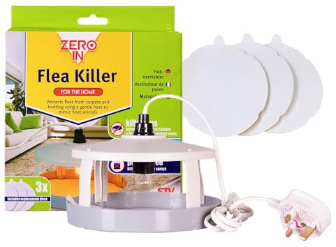 Zero In Flea Killer - Continuous Flea Control with 7-Watt Heat Flea Lamp - Safe, Chemical-Free & Covers 10-Metre Radius - Breaks Flea Life Cycle - Flea Traps for Home & Indoor Use