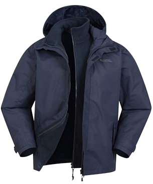 Mountain Warehouse Fell Mens 3 in 1 Jacket | Adjustable Winter Coat with Easy to Pack Packaway Hood, Comfy Detachable Inner Fleece with Many Pockets, For Hiking & Winter