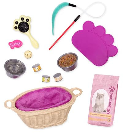 Our Generation Cat Pet Set – Pet Cat Care Accessories for 18-inch Girl Dolls – 13 Piece Pet Accessory Set