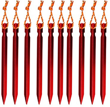 Egurs 10pack Heringe Zelt Aluminium Leichtgewichtige Camping heringe Zeltnagel mit reflektierender Kordel 18cm für Ankerzelte, Vordächer, Tarps rot