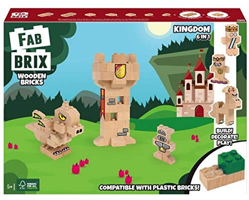 FabBrix Kingdom FB-1816 Holzbausteine, Klemmbausteine aus zertifiziertem Buchenholz, 100% kompatibel mit konventionellen Bausteinen
