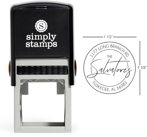 Custom Round Return Address Stamp | Self-Inking or Wood | Rubber Personalized Stamp with Multiple Fonts and Colors (Salvatore, Self-Inking)