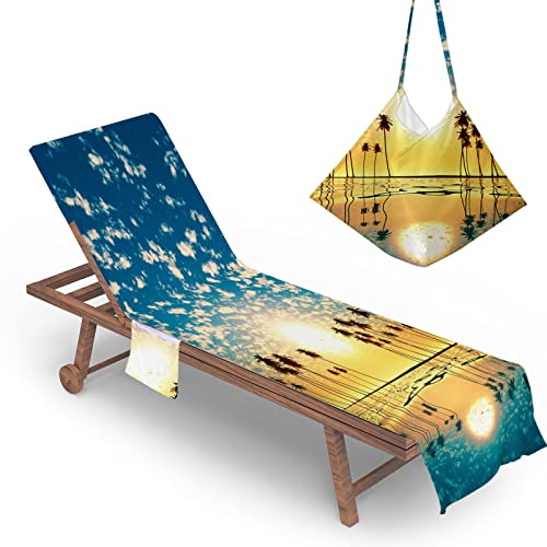 Highdi Sun Lounger Towels with Pockets, 3D Beach Sunbed Towels, Beach Chair Cover Towel, Chaise Lounge Towel Cover, Lounger Mate Beach Towel for Garden Pool (75x210cm,Sunset)