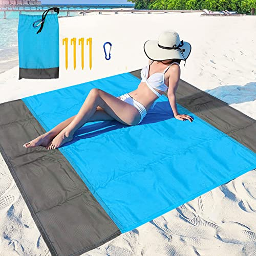 Huhemy Coperta da Spiaggia 200x210cm Stuoia Spiaggia Impermeabile,Coperta Picnic senza sabbia,Stuoia Mare Pieghevole Portatile.Coperta da Spiaggia Per parco barbecue,spiaggia,viaggi ecc. (Blu)