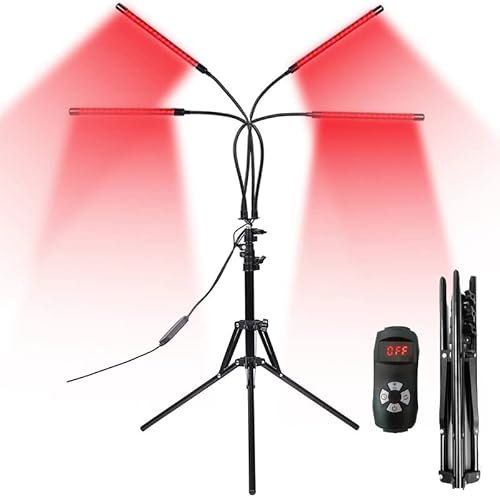 Rotlichtlampe, Rotlicht Therapie Gerät, Infrarot Lichttherapie mit Stand, 4 Köpfe Infrarot LED Licht, 660nm＆850nm Deep Rotes Licht für Körper für Schmerzlinderung