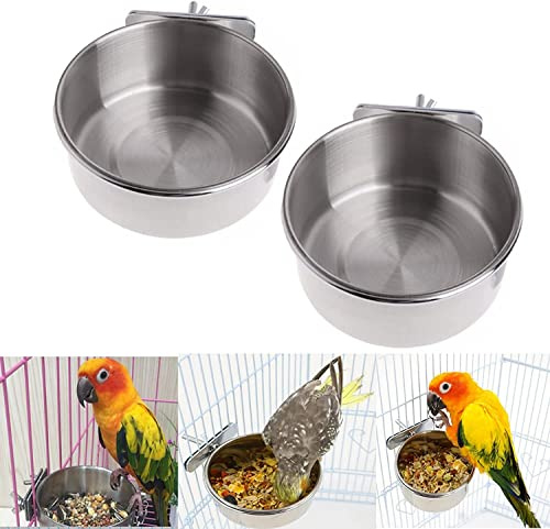 PIQIUQIU 2 Pièces Bol d'alimentation pour Oiseaux Mangeoire Perroquet en Acier Inoxydable, Bol d'alimentation, Cage Suspendue Tasse d'alimentation Oiseau Perroquet (10cm)