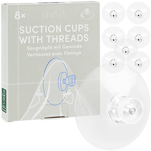 LIVAIA Saugnapf mit Gewinde: 8 Saugnäpfe mit Gewinde und Rändelmutter – Saugnäpfe extra stark – belastbar bis zu 2 kg – Saugnäpfe für Fenster, Auto, Bad, Namensschild LKW – Saugnapf groß
