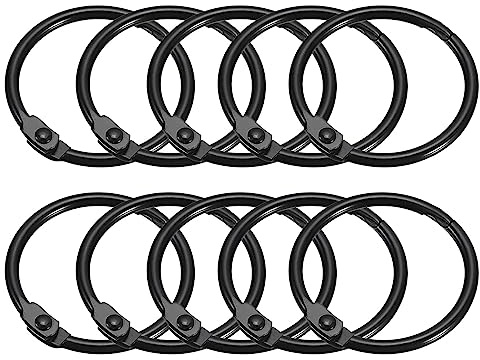 uxcell Shower Curtain Rings, 12pcs - Carbon Steel Round Snap Shower Curtain Hooks, 1 Inch Loose Leaf Binder Rings for Shower Curtain Rods (Black)
