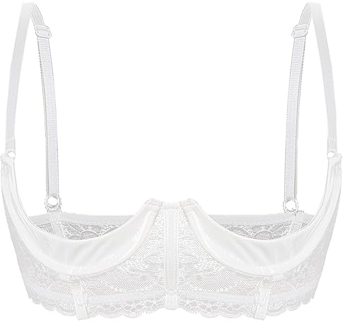 dPois Soutien Gorge Demi Bonnet Bras Sein Nu Femme Sexy Soutien-Gorge Ouvert Erotique Lingerie Tank Tops Brassière Dentelle Bra Push Up Vêtement de Nuit Clubwear Oc Blanc 3XL