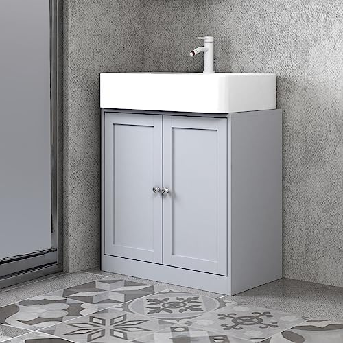 URBNLIVING Bathroom Modern Under Sink Vanity Unit Toilet Roll Toiletries Accessories Storage Cupboard With Shelf (Grey)