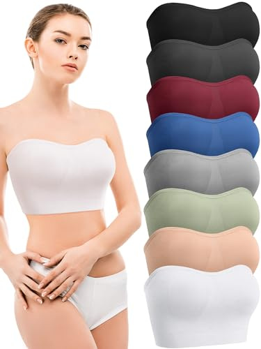 Geyoga 8 Pack Women's Strapless Bralette with Non Slip Liner Padded Bandeau Tube Top Bump Contour Bra for Girls