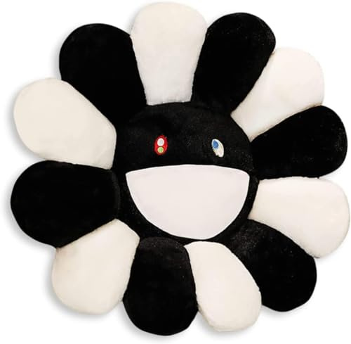 SNEPOO Smile Face Plush Rainbow Pillow, Sunflower Indie Decor Plush Pillow Soft & Comfortable Flower Floor Pillow for Home Reading Bed Room Decoration (40CM, Black and White)